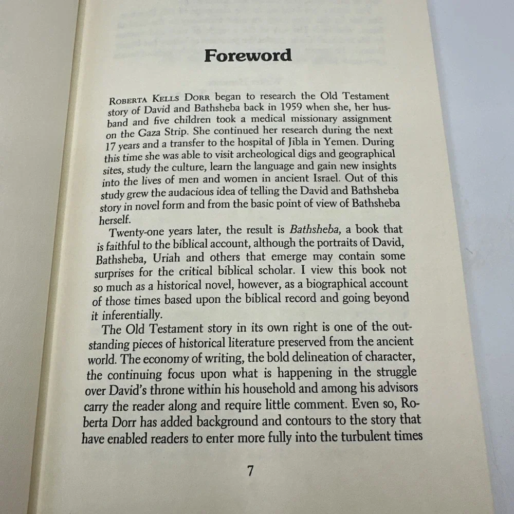Bathsheba: The Love Story That Changed History by Roberta Kells Dorr. HC/DJ 1980